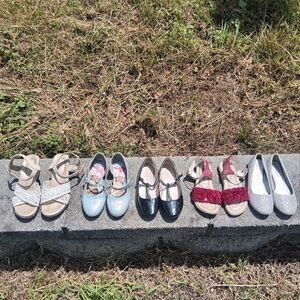 Lot of 5 Pairs Of Big Girl Shoes Sandals Heels Espadrilles Flats Sizes 1-2 Multi